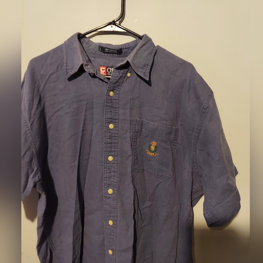 Vtg Y2K Chaps Ralph Lauren Button Up Shirt L Blue Crest Logo Preppy Old Money